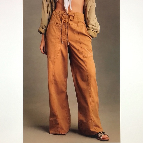 NWT Anthropologie Maeve Brown Wide-Leg Utility Pants - Picture 3 of 10